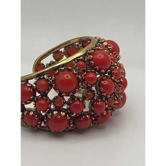 Zara Gold Tone Reddish/Orange Resin Stones Bold Statement Cuff Bracelet READ - Picture 7 of 13